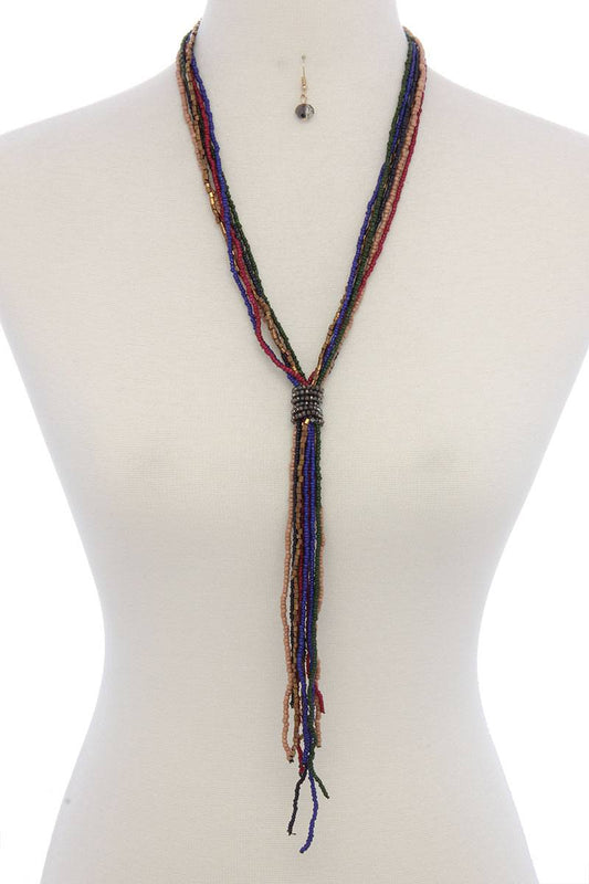 Seed bead multi strand y shape necklace
