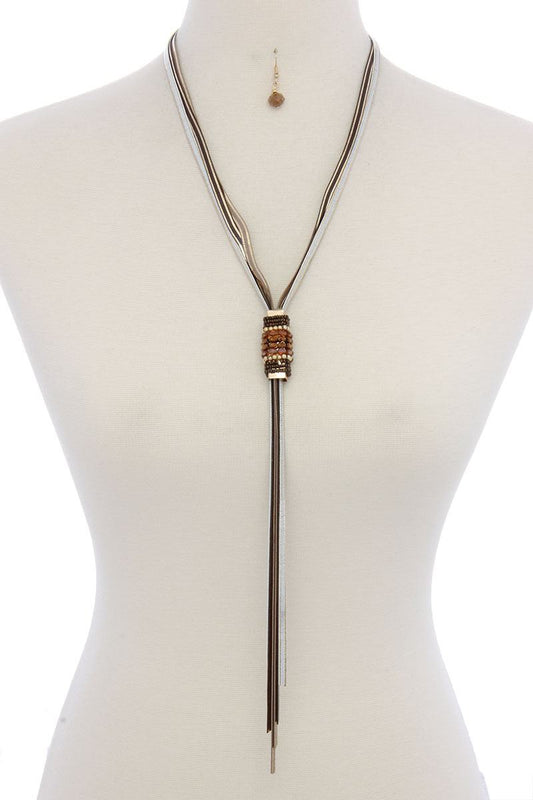 Multi colored snake chain beaded metal knot y shape necklace