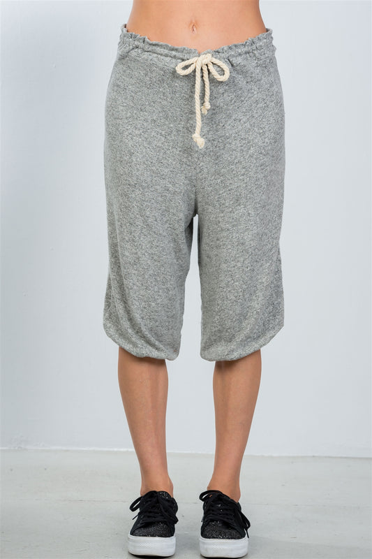 Ladies fashion grey drawstring waist loose capris pants