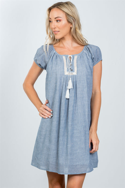 Ladies fashion tassel-tie boho shift dress