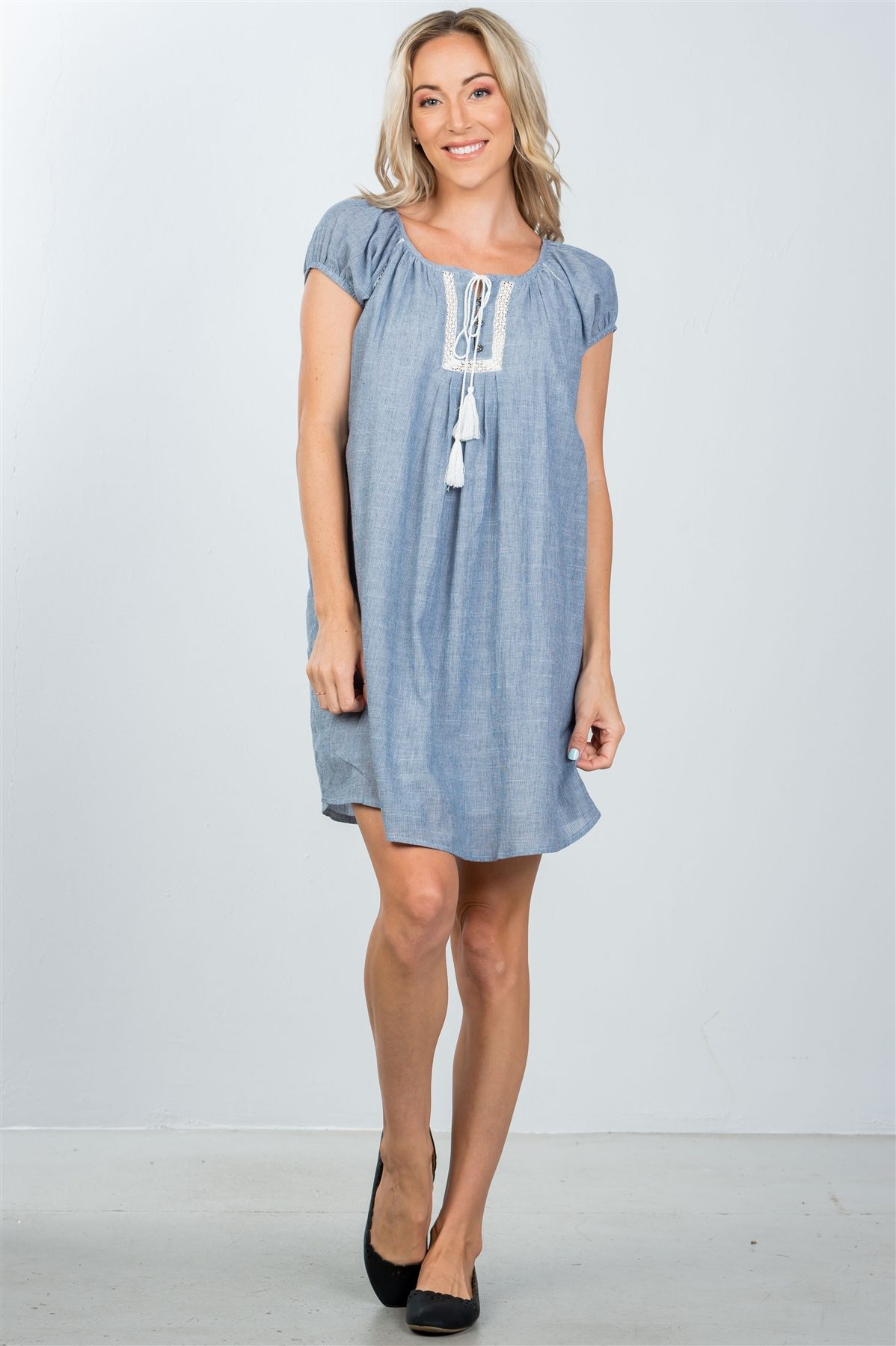 Ladies fashion tassel-tie boho shift dress