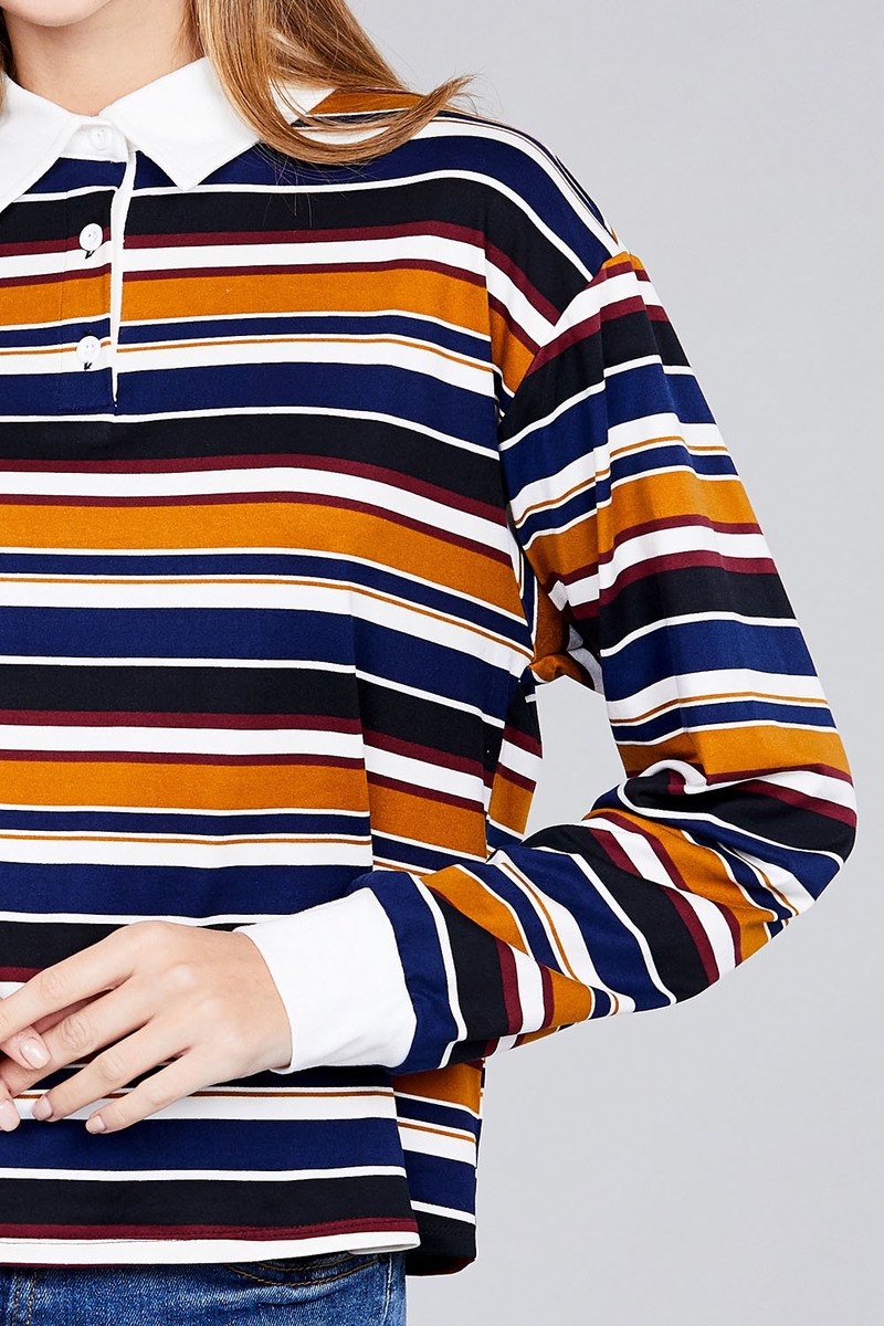 Ladies fashion long sleeve multi striped dty brushed shirts