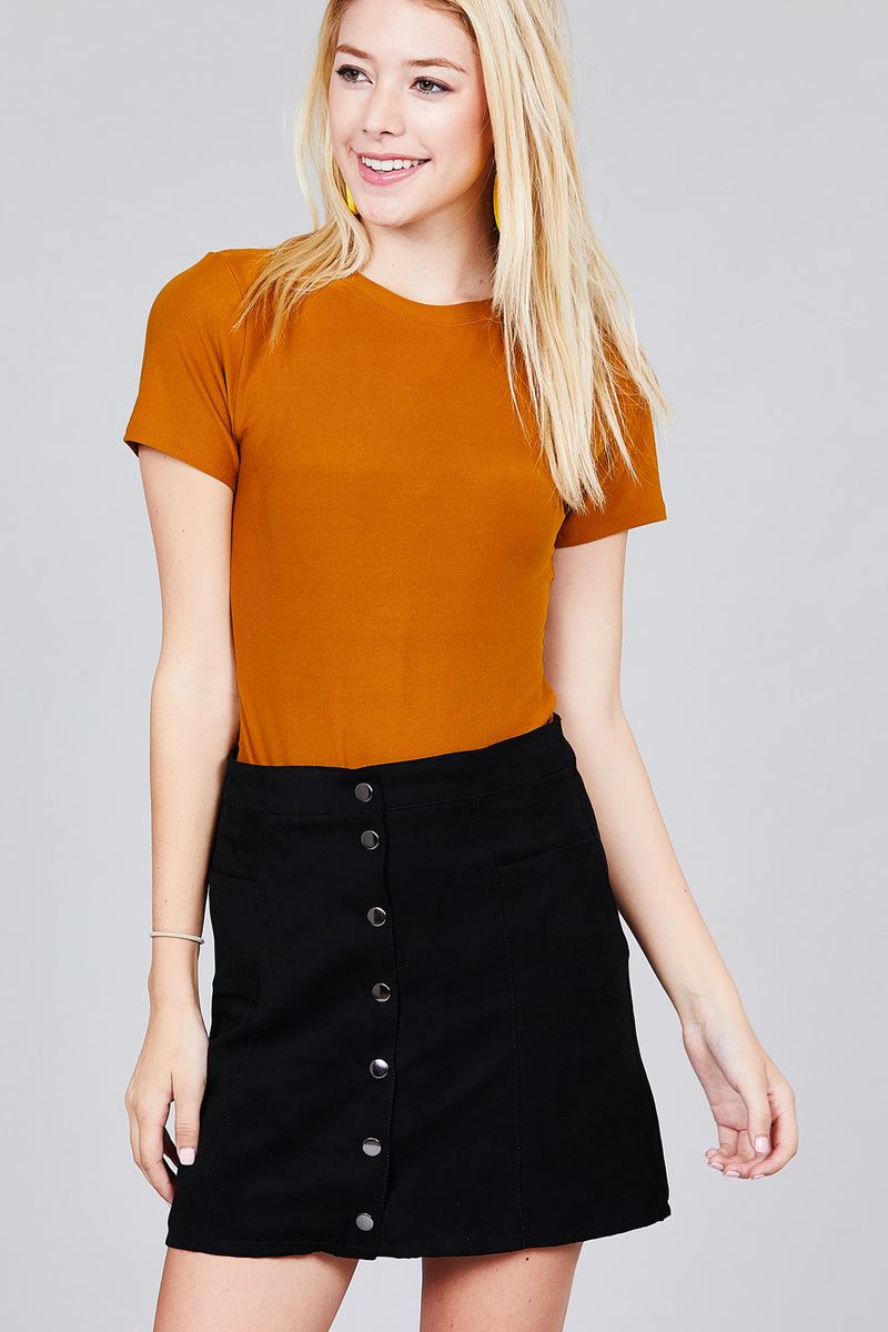 Ladies fashion short sleeve crew neck dty brushed bodysuit