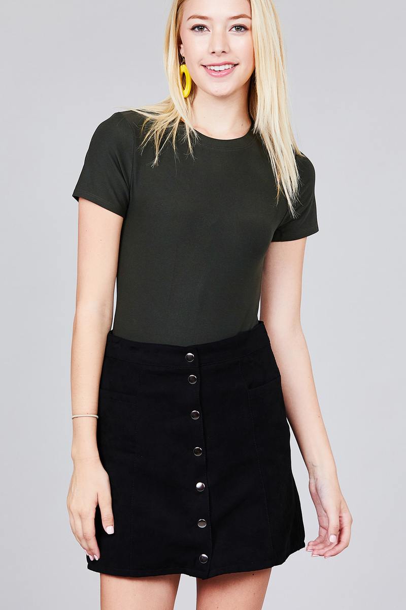 Ladies fashion short sleeve crew neck dty brushed bodysuit