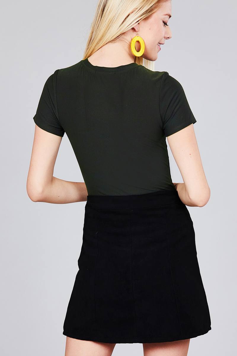 Ladies fashion short sleeve crew neck dty brushed bodysuit