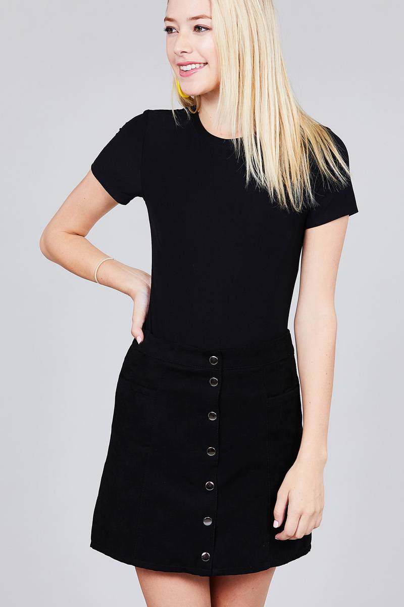 Ladies fashion short sleeve crew neck dty brushed bodysuit