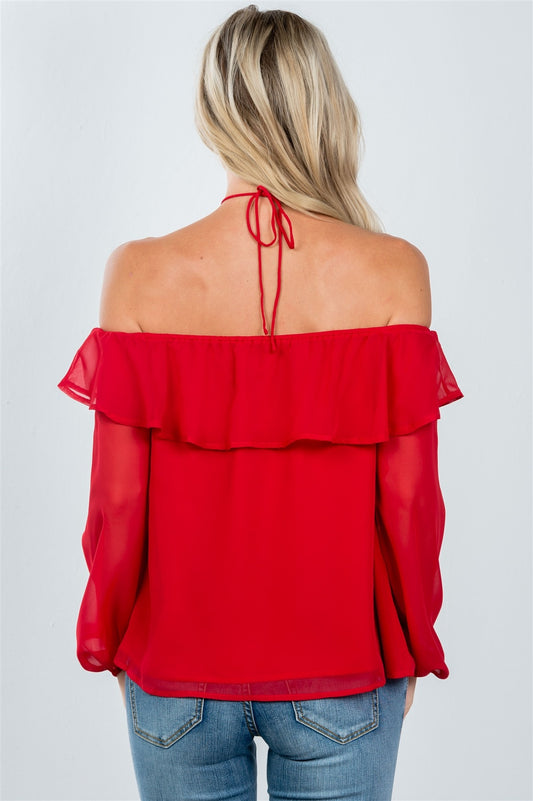 Ladies fashion halter cold shoulder top