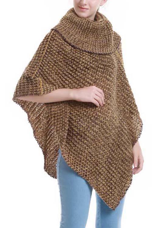 Two-tone turtle neck knit poncho