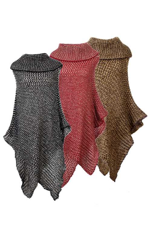 Two-tone turtle neck knit poncho