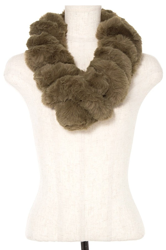 Faux fur twist pull through scarf