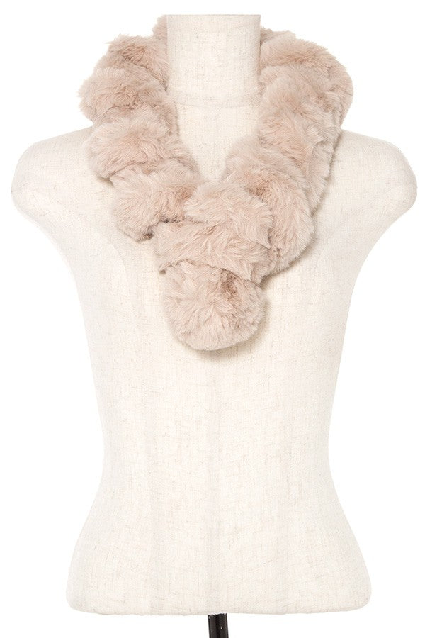 Faux fur twist pull through scarf
