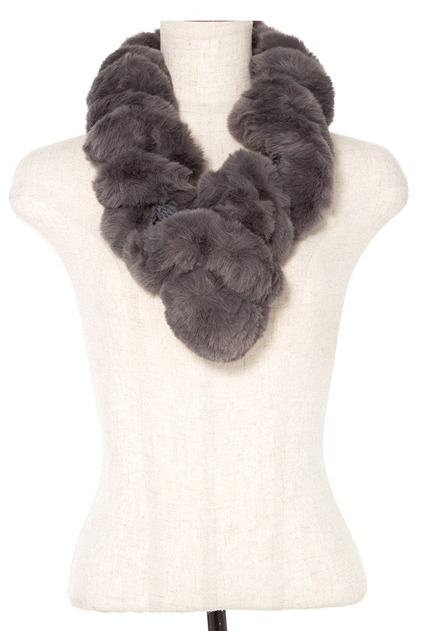 Faux fur twist pull through scarf