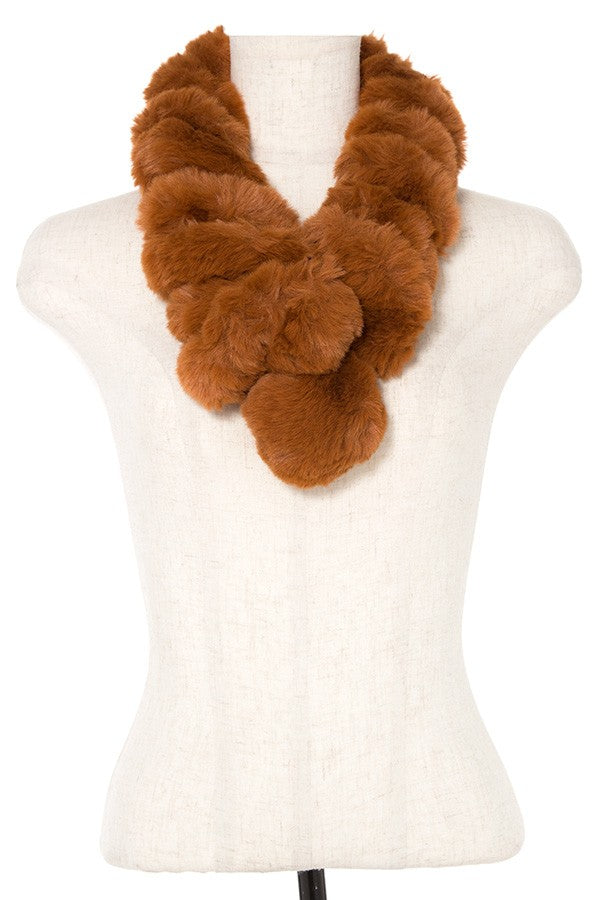 Faux fur twist pull through scarf