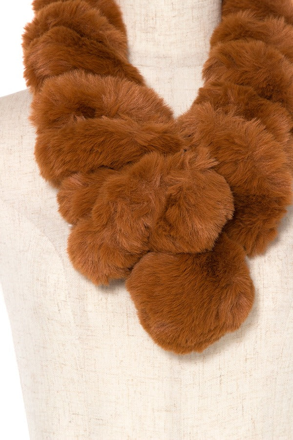 Faux fur twist pull through scarf