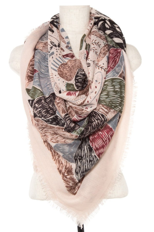 Mix floral print square fringed scarf