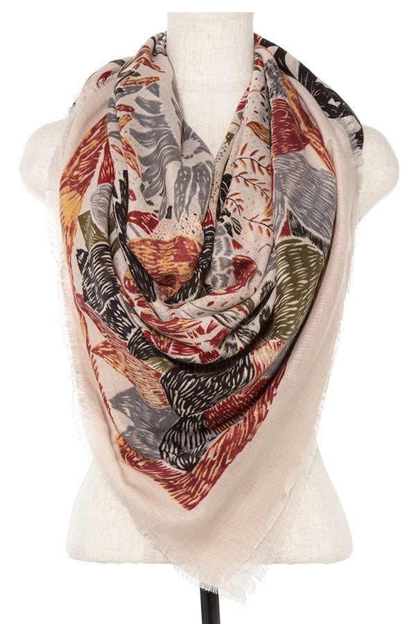 Mix floral print square fringed scarf