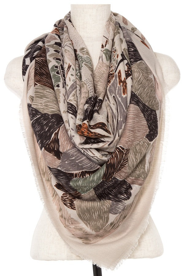Mix floral print square fringed scarf