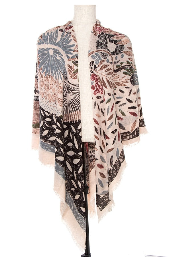 Mix floral print square fringed scarf