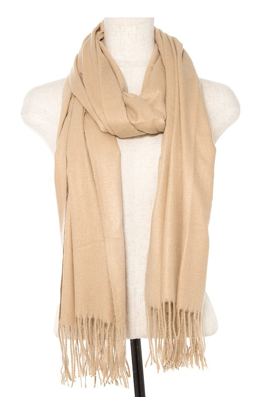 Oblong solid fringe trim scarf