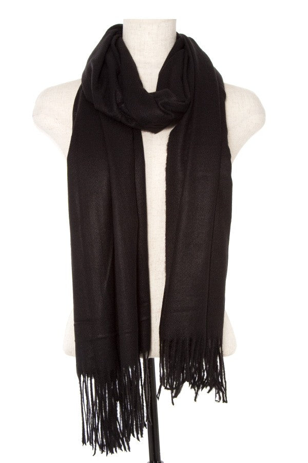 Oblong solid fringe trim scarf