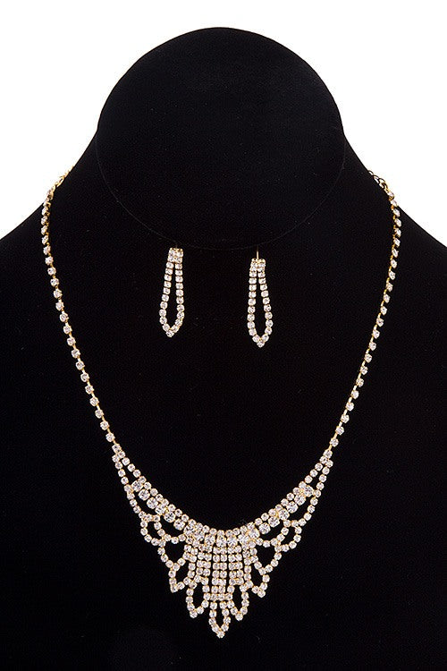 Rhinestone pave fringe detail necklace with bracelet set