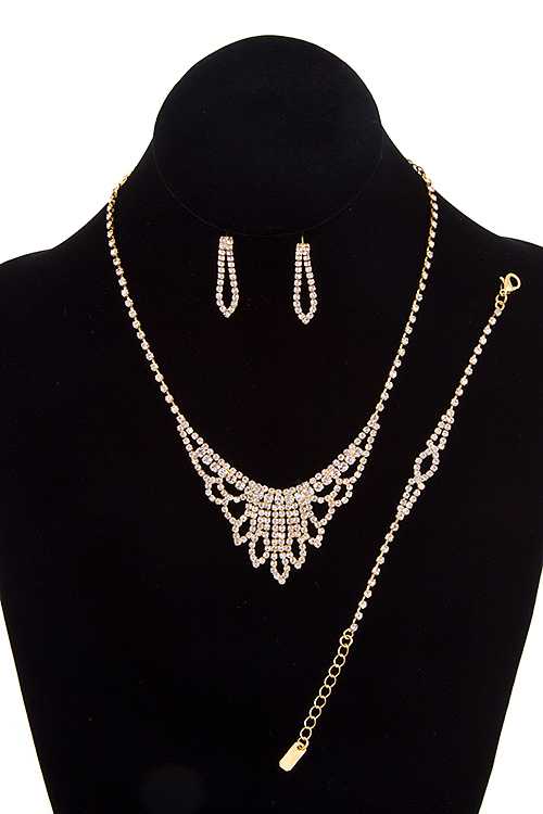 Rhinestone pave fringe detail necklace with bracelet set
