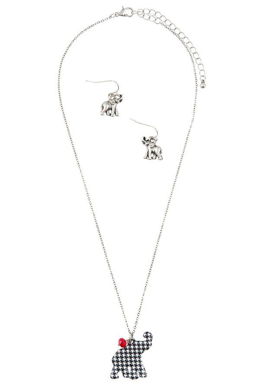 Hounds tooth elephant pendant necklace set