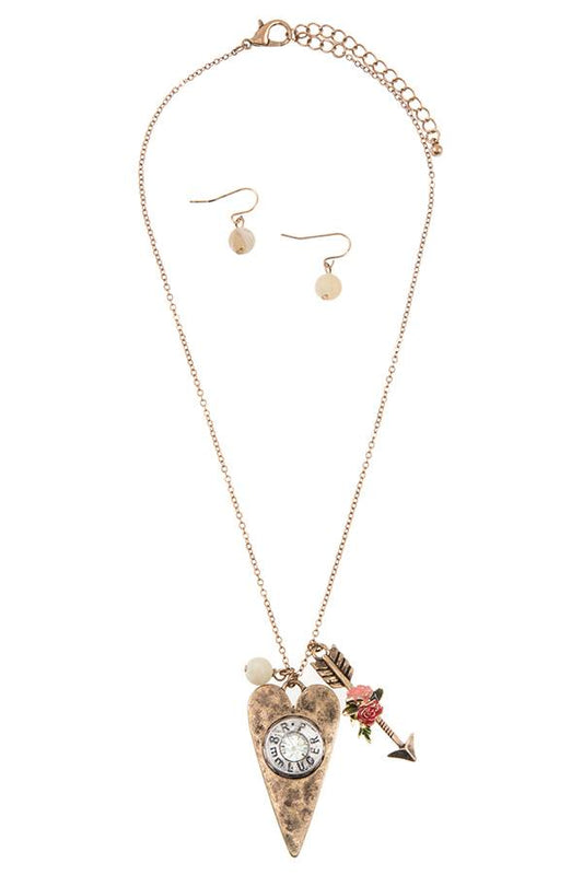 Hammered heart multi pendant necklace set