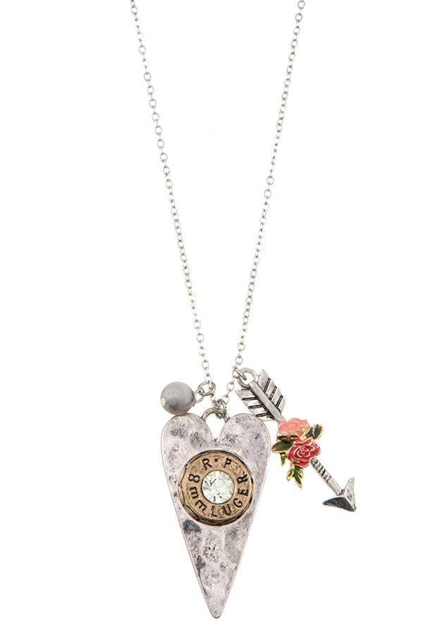 Hammered heart multi pendant necklace set