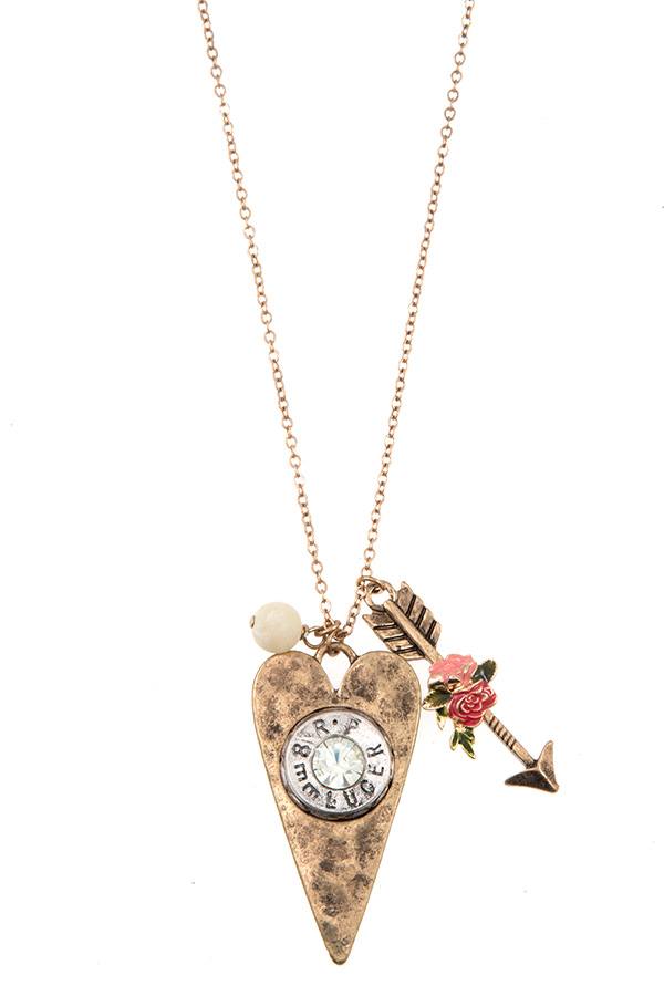 Hammered heart multi pendant necklace set