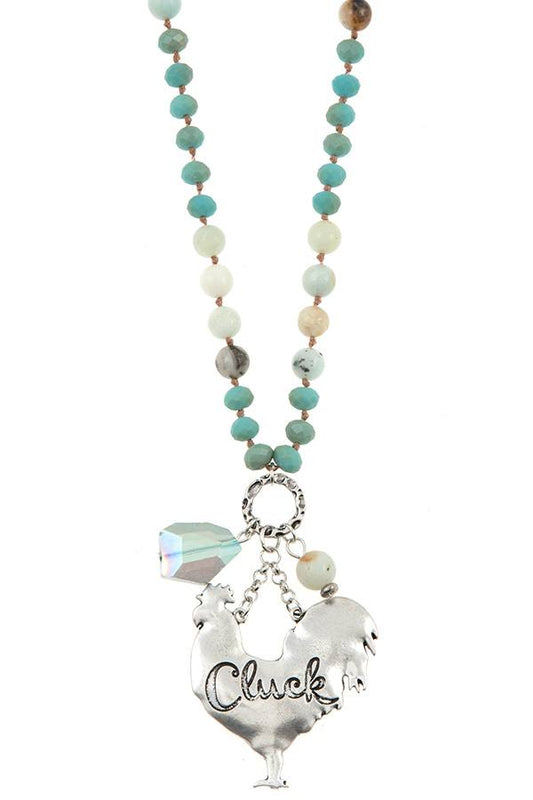 Cluck chicken pendant beaded necklace set