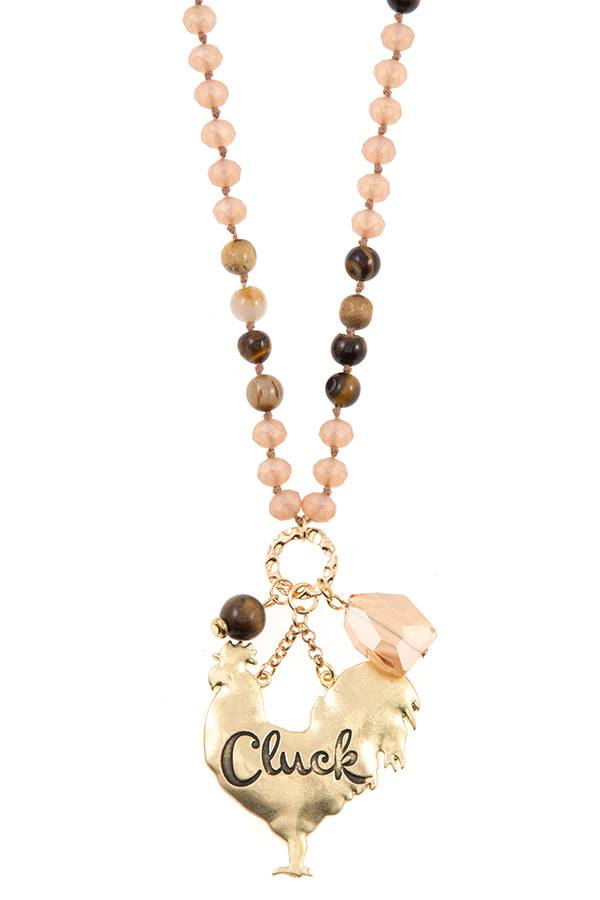 Cluck chicken pendant beaded necklace set