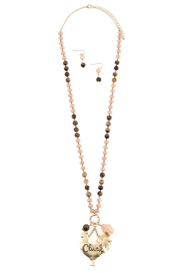 Cluck chicken pendant beaded necklace set