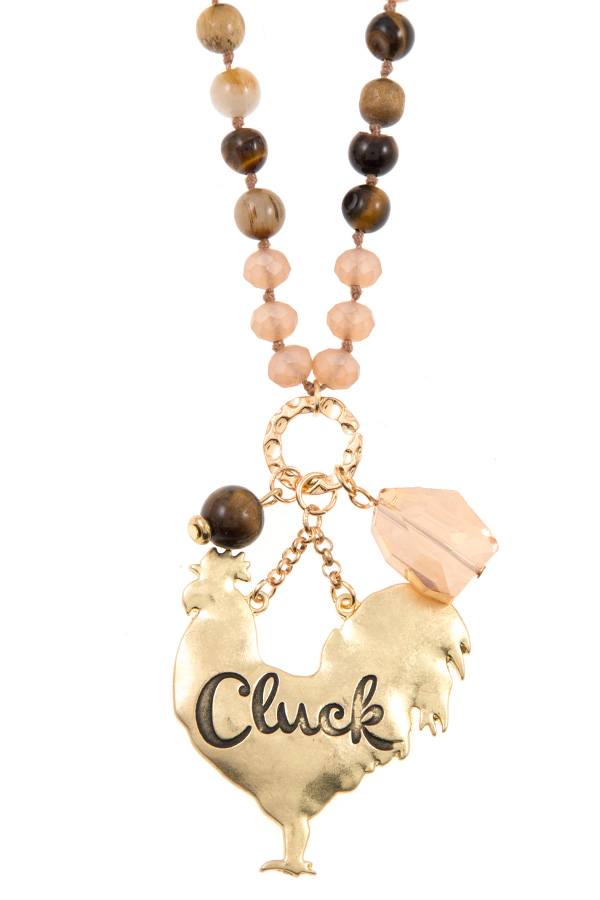 Cluck chicken pendant beaded necklace set