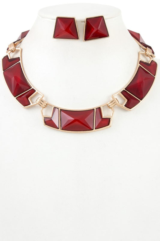 Faceted geo shape link necklace set