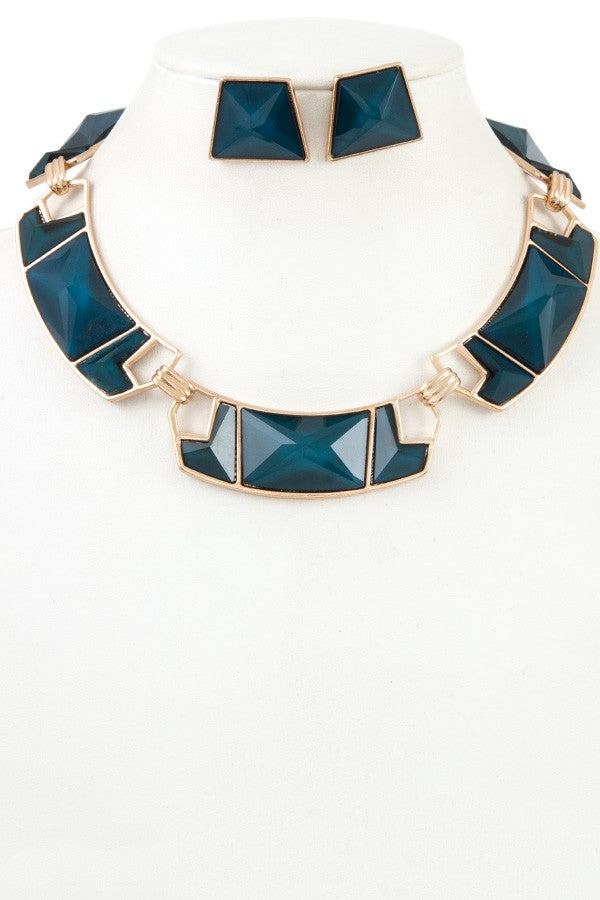 Faceted geo shape link necklace set