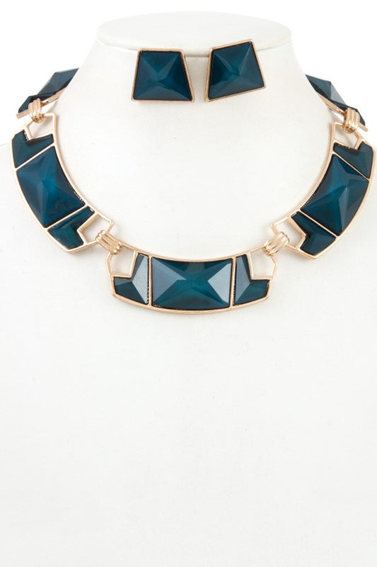 Faceted geo shape link necklace set