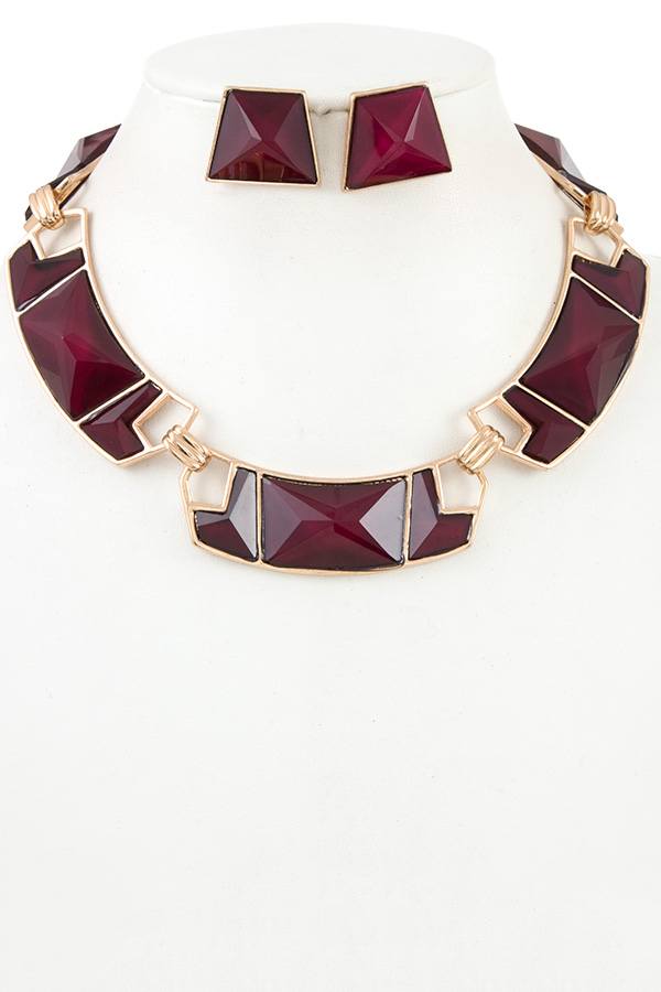 Faceted geo shape link necklace set