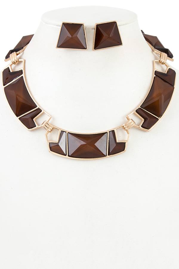 Faceted geo shape link necklace set