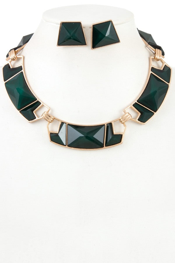 Faceted geo shape link necklace set