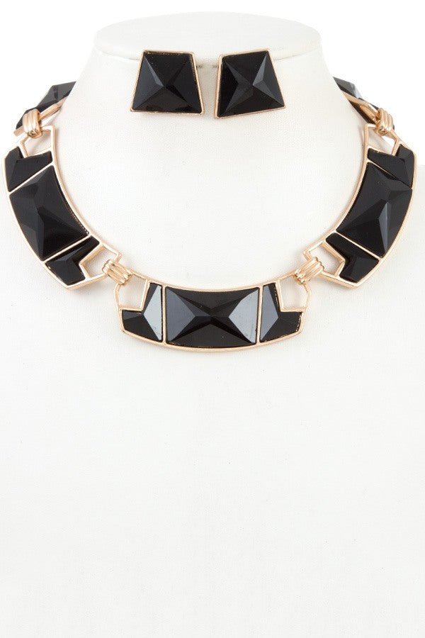 Faceted geo shape link necklace set