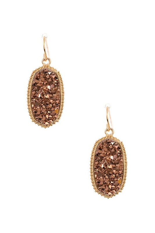 Faux cracked oval dotted framed dangle earring
