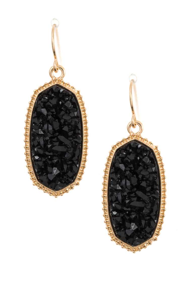 Faux cracked oval dotted framed dangle earring