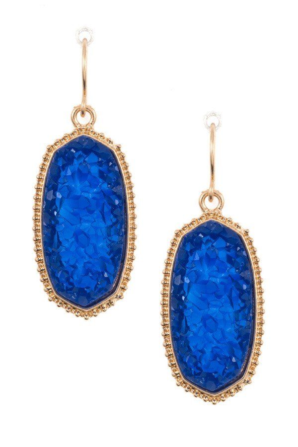 Faux cracked oval dotted framed dangle earring