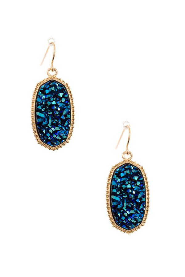 Faux cracked oval dotted framed dangle earring
