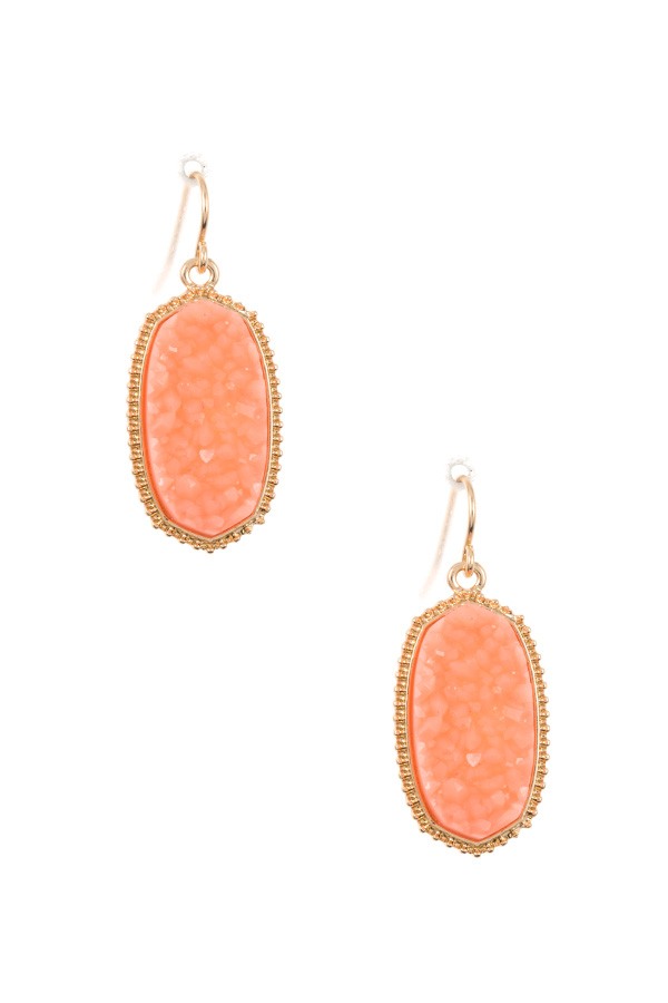 Faux cracked oval dotted framed dangle earring