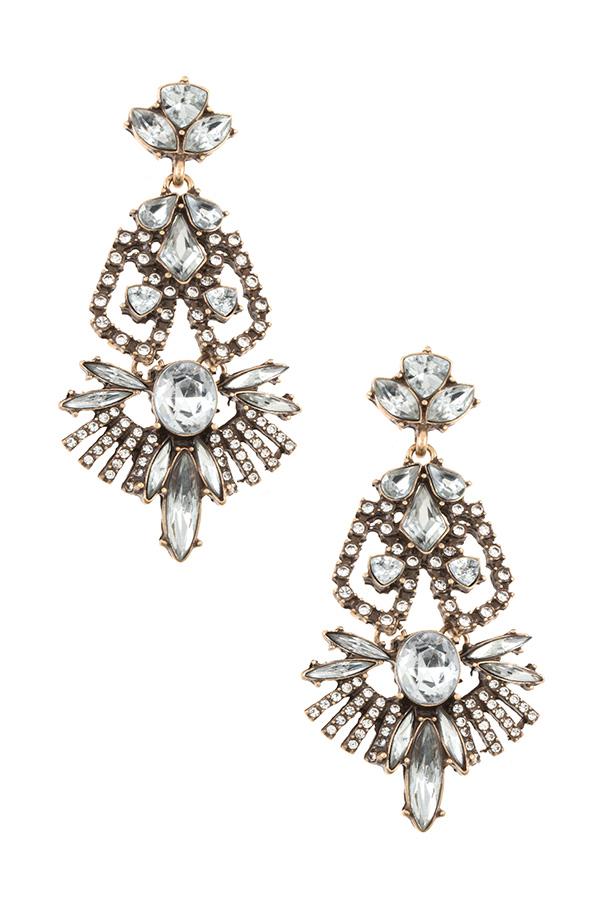 Crystal gem framed tiered earring