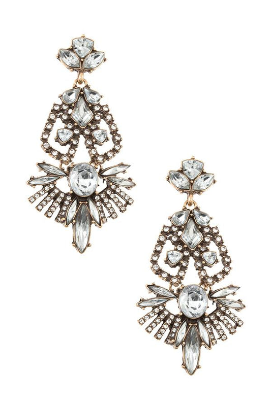 Crystal gem framed tiered earring