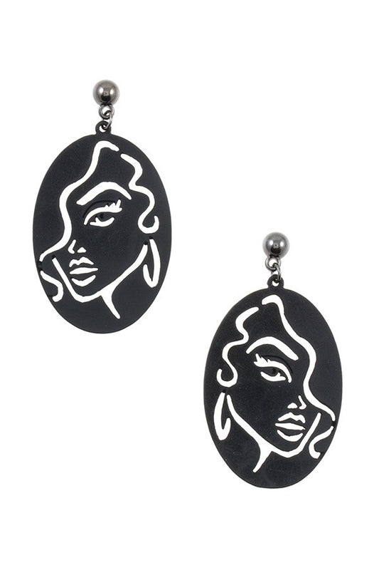 Outline woman face oval earring