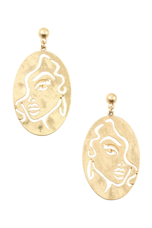 Outline woman face oval earring